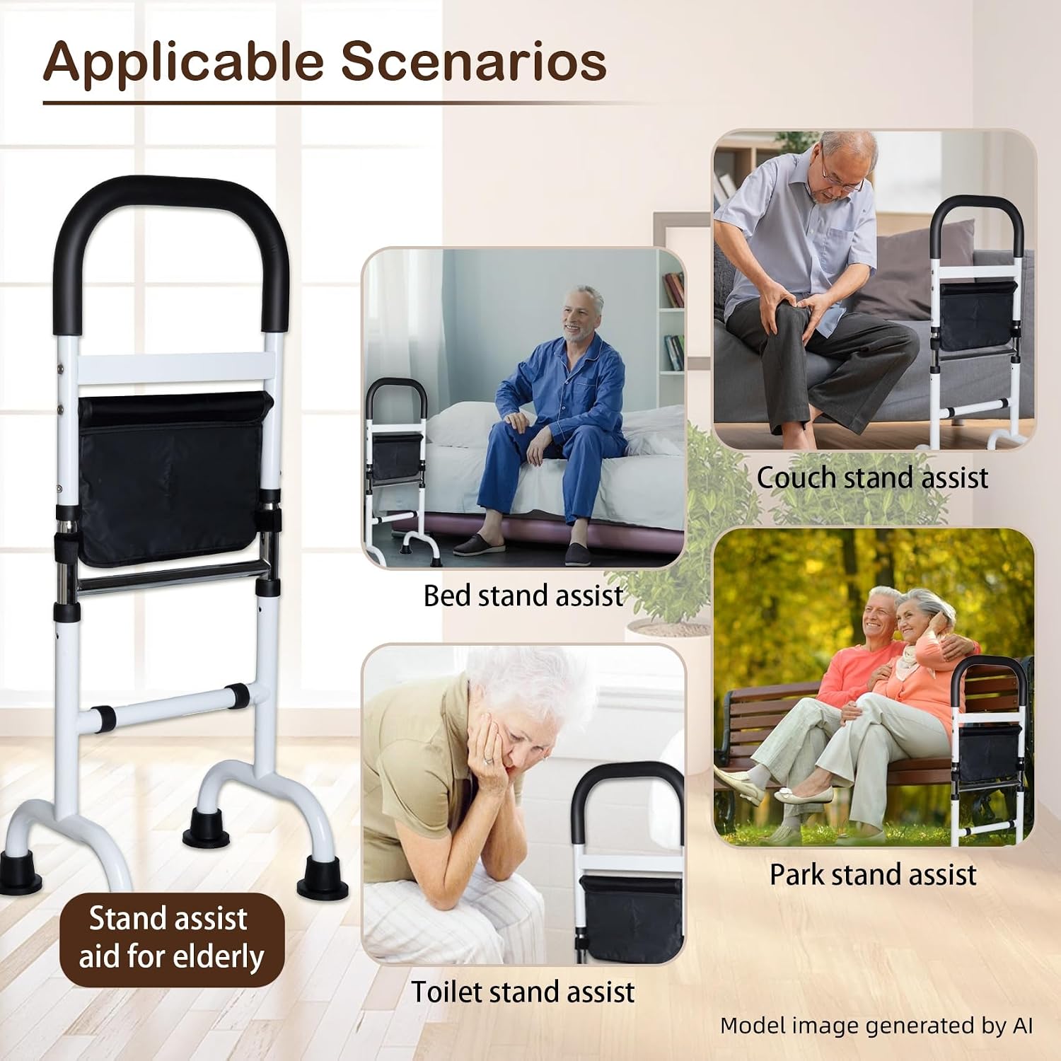 Adjustable Stand Assist Aid for Elderly, Couch Stand Assist with Night Light and Two Sets of Bases, Mobility Aids for