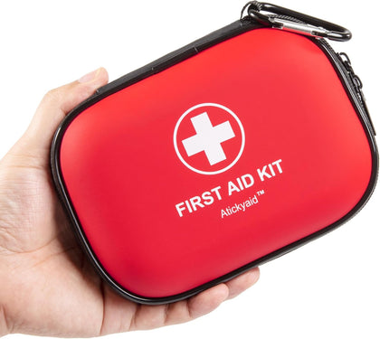 Mini First Aid Kit - 120 Piece Small Waterproof Hard Shell Medical Kit for Car, Home, Office, Travel, Camping