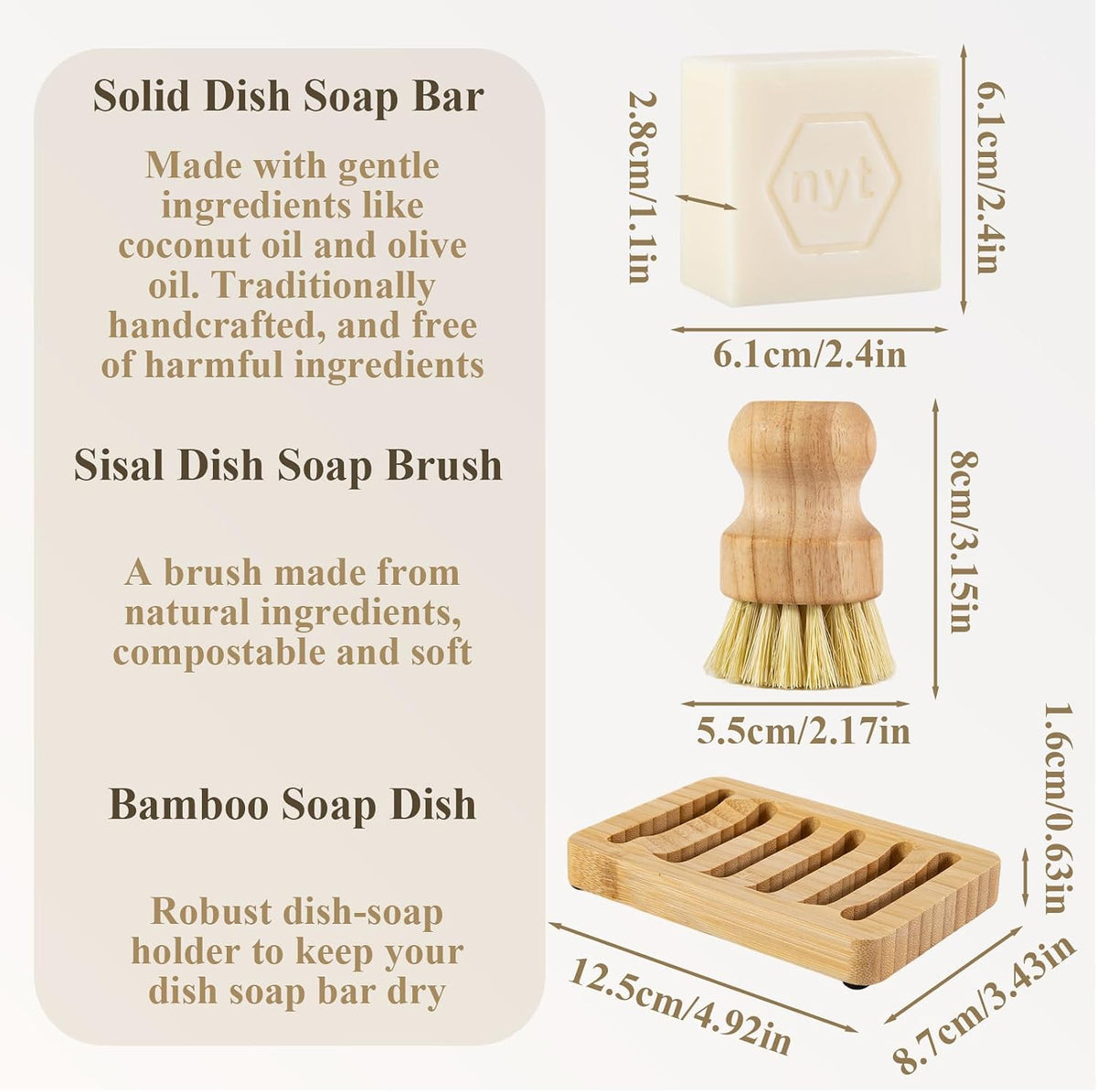 Solid Dish Soap Bar Set with Bamboo Dish Scrubber and Soap Kitchen Dish