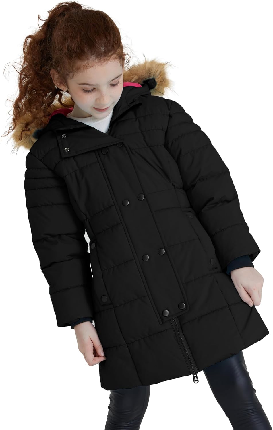 Girls' Long Winter Coat Waterproof Warm Puffer Jacket Hooded Parka | 5000mm Waterproof, Hood With Removable Faux Fur