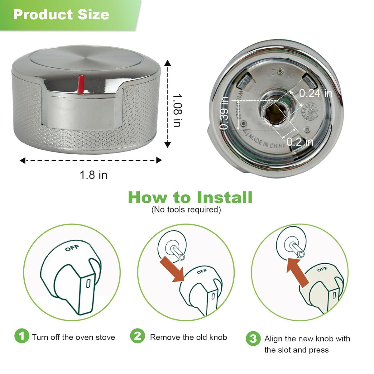 W11156487 Stove Knob Replacement, 1 Pack Metal Oven Knob Compatible with Whirlpool KitchenAid Oven Range Control Knob Replaces W10823529 AP6285576 EAP12347719 PS12347719 4546228
