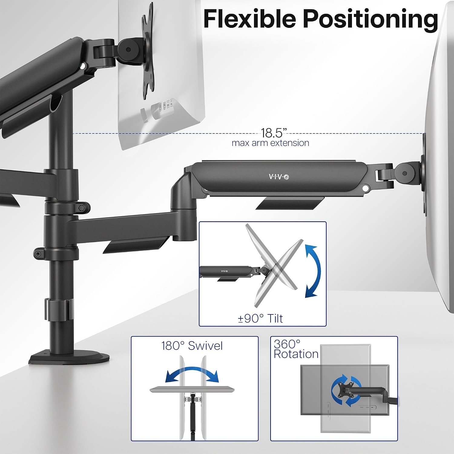 17 to 32 inch Dual Mechanical Monitor Mount, 2 Tension Spring Arms, Adjustable Swivel, Rotation, Heavy Duty VESA Desk