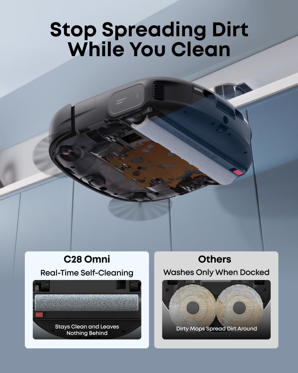 C28 Robot Vacuum and Mop Combo, 15,000 Pa, HydroJet Roller Mop | Upgraded from X10 Pro, Zero-Tangle for Pet Hair