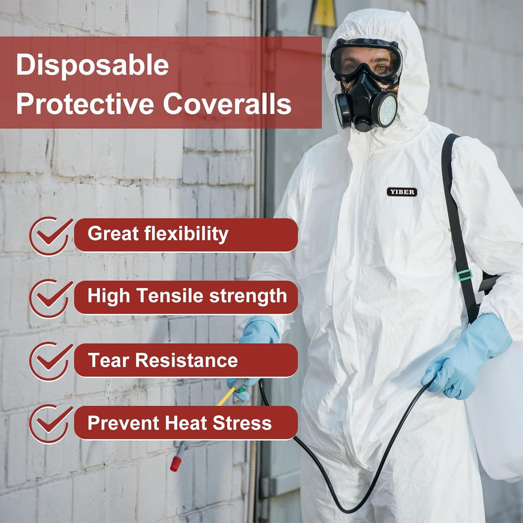 Hazmat Suit Disposable Coverall | Heavy Duty Full Body Paint Coverall & Suit in 7 Sizes - Large, White, 1