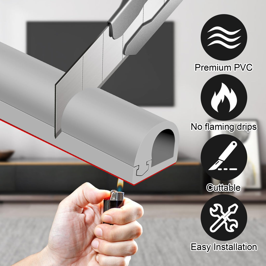 Wall Cord Hider, Side-Open Cable Raceway for on Wall,Gray,Regular-118inch