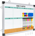Weekly Dry Erase Board and Cork Board Combo for Wall, 17"x13" Reversible Hanging Dry Erase Board, Double Sided White