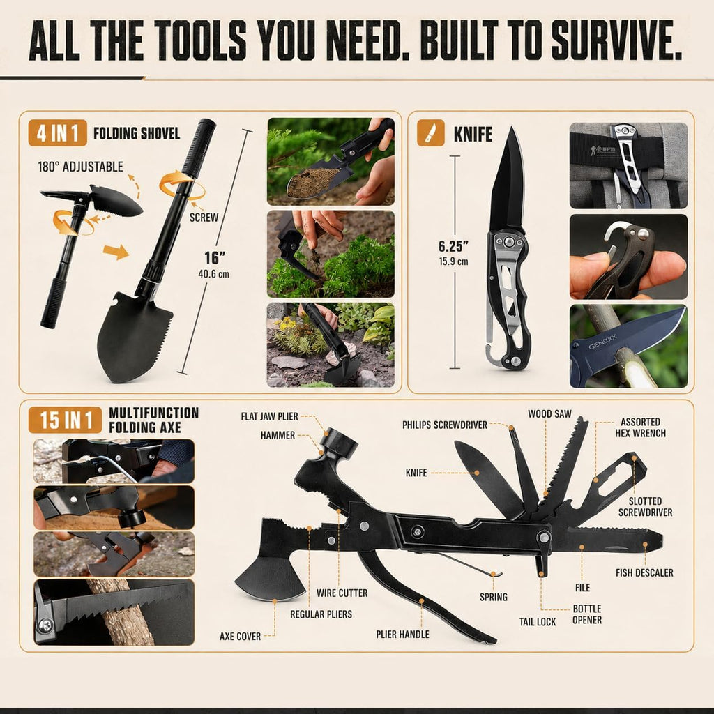 Survival Kit, 250Pcs Survival Gear First Aid Kit with Molle System Compatible Bag and Emergency Tent, Emergency Kit