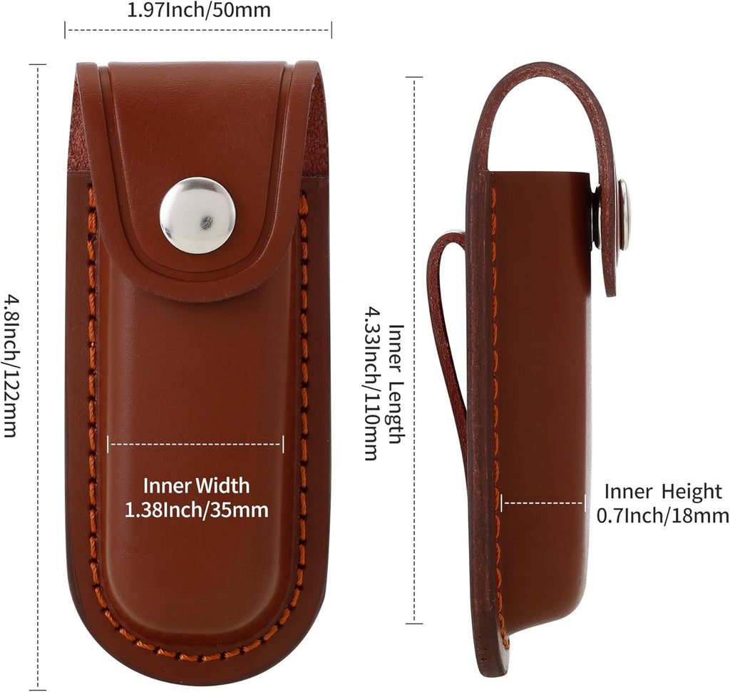 Pocket Knife Sheath, 4" Folding Pocket EDC Knife Case, Portable Pouch Knife Leather Holster with Snap Closure and