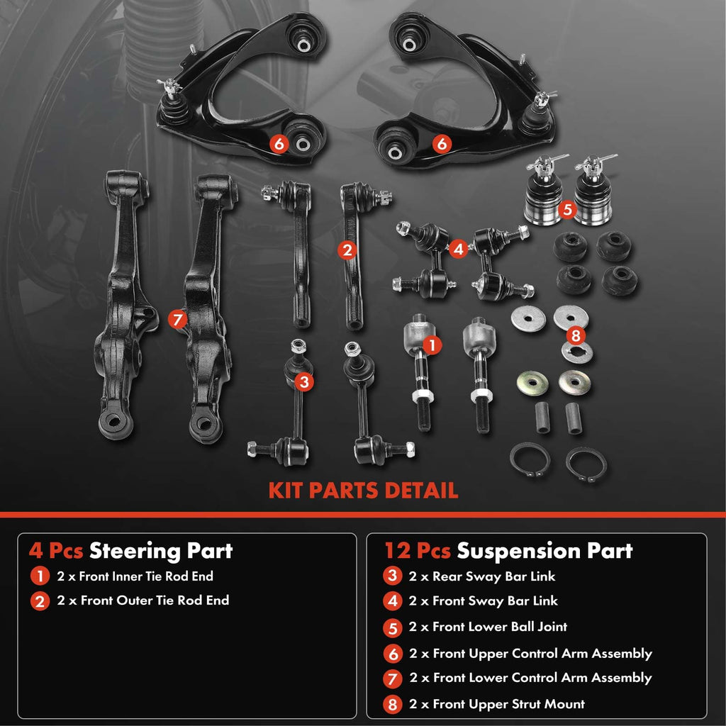 A-Premium 16Pcs Suspension Kit, Front Upper Lower Control Arm, Tie Rod End