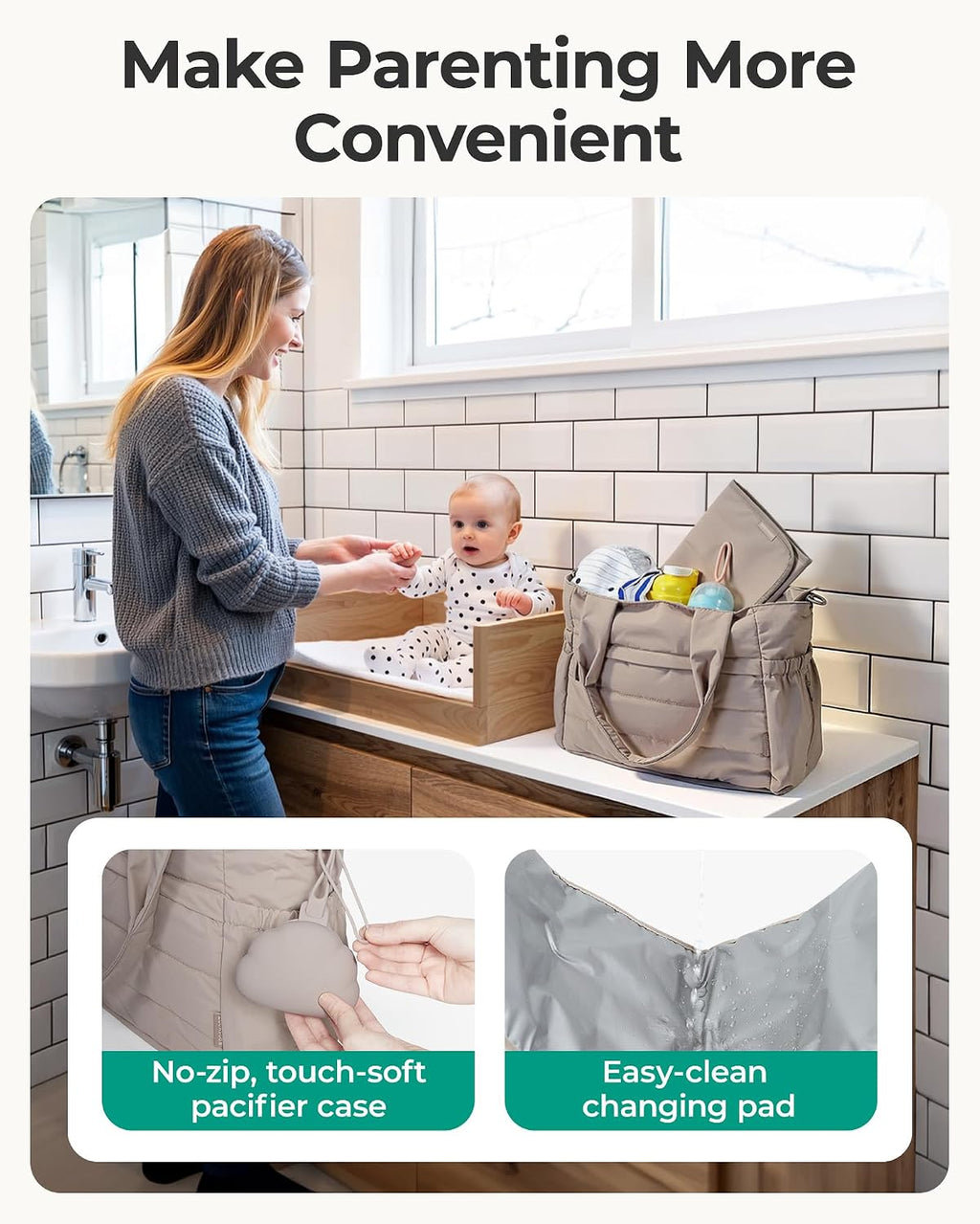 Diaper Bag Tote, Hospital Bag for Labor Delivery, Puffy Maternity Travel Diaper Tote, Baby Bag with Pacifier Case