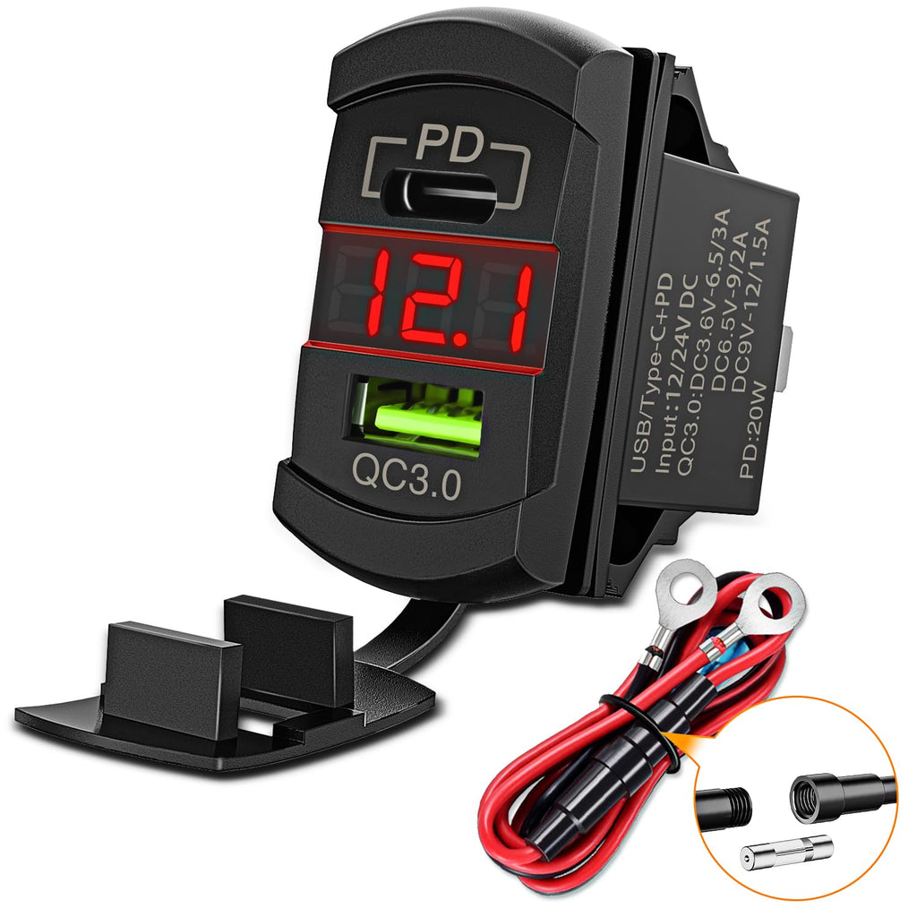 Nilight Rocker Switch Style PD Type C and USB Outlet LED Voltmeter