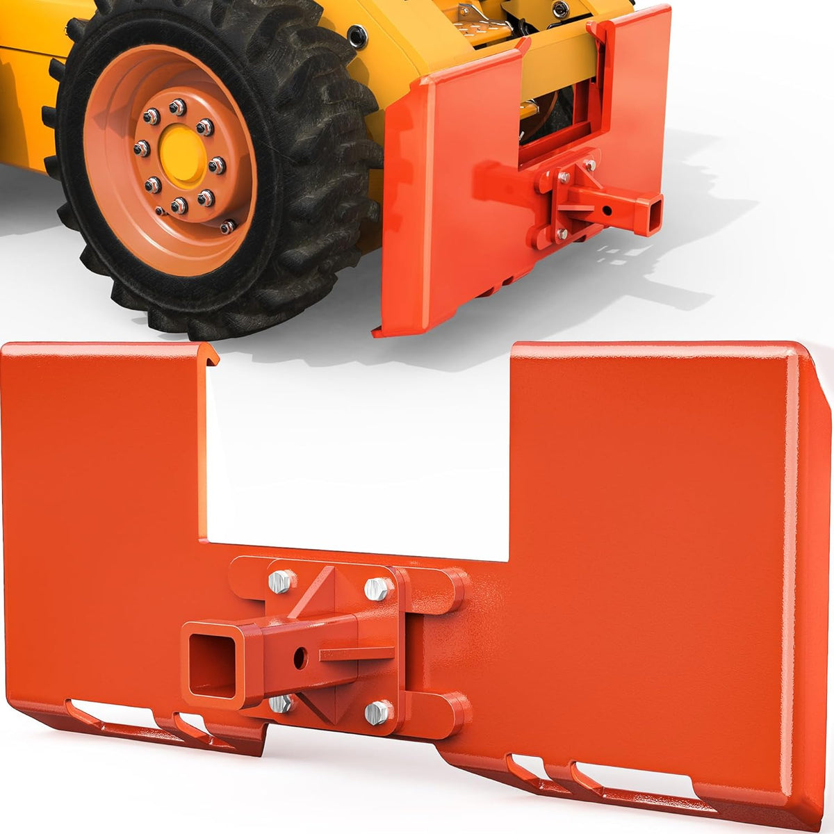 3/8" Skid Steer Mount Plate with Removable 2" Receiver | Thick Skid Steer Plate Attachment, Universal Skid Loader