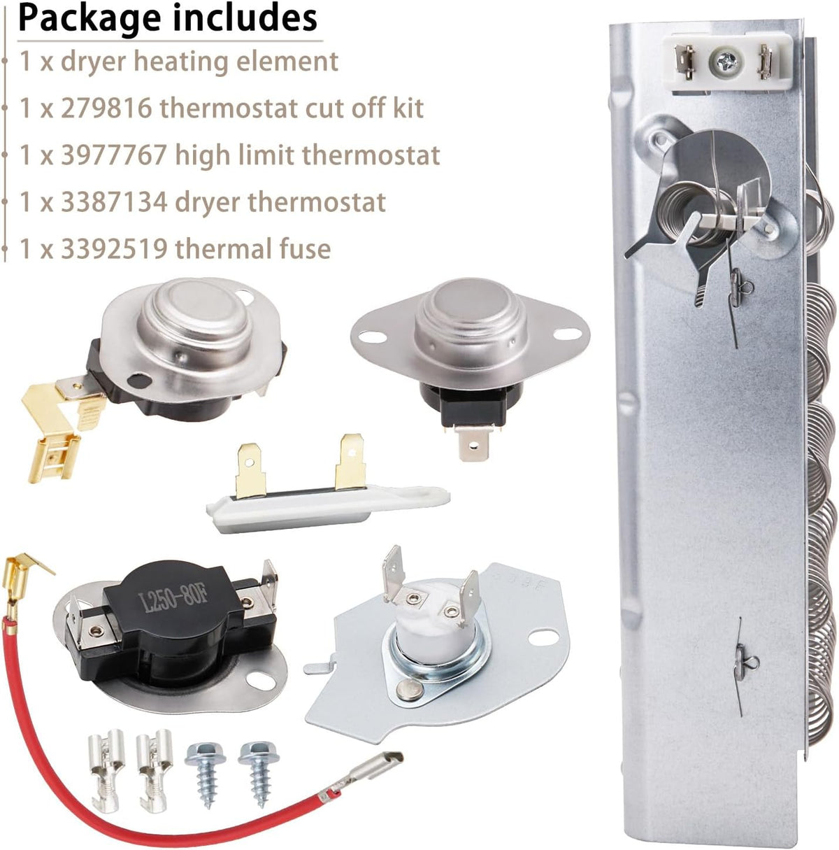 MED6200KW0 MEDB755DW2 MEDB766FW0 Dryer Heating Element Kit for May-tag