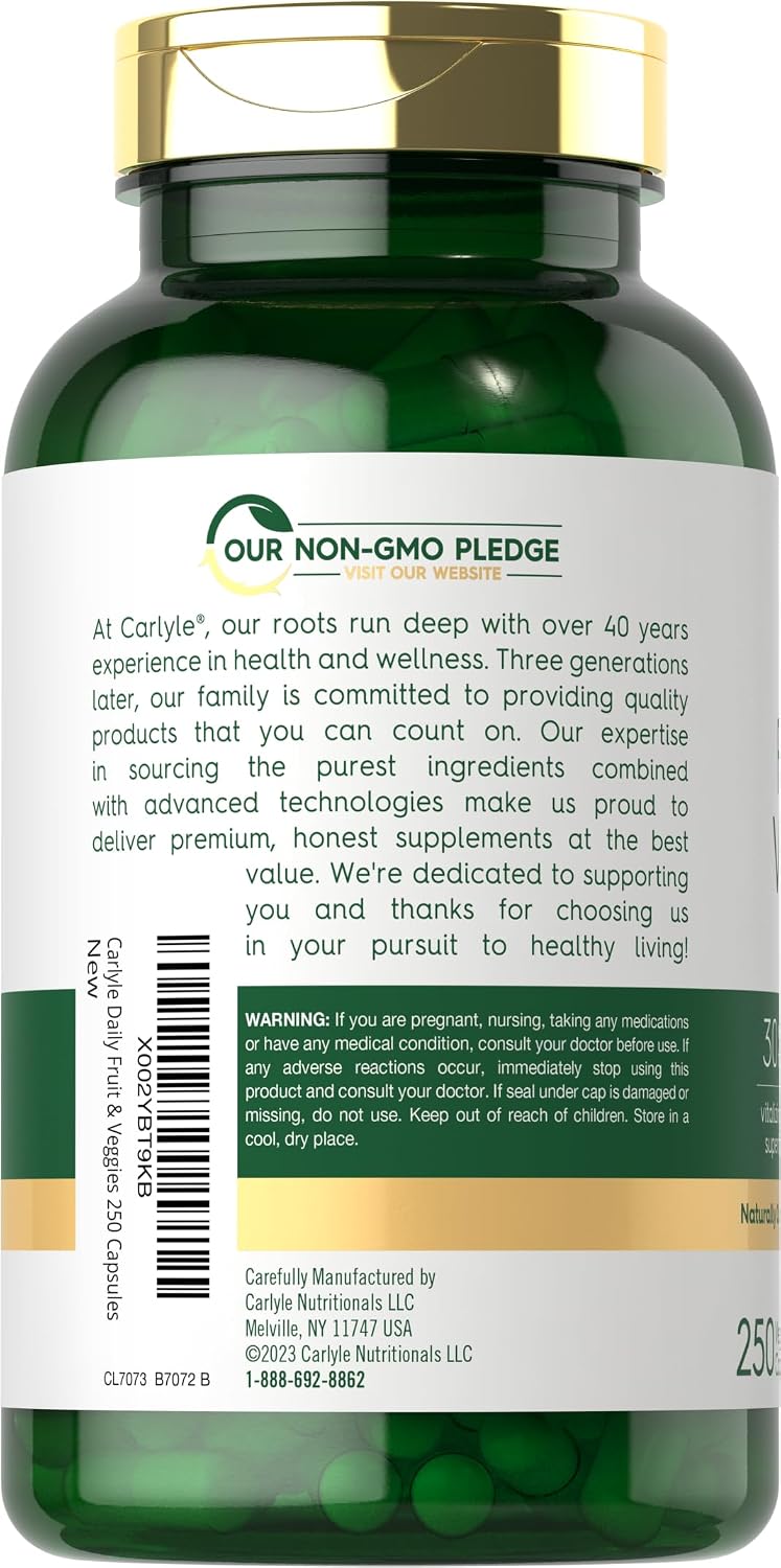 Fruits and Veggies Supplement | 250 Capsules | Made with 30 Fruits and Vegetables | Vegetarian, Non-GMO, Gluten Free