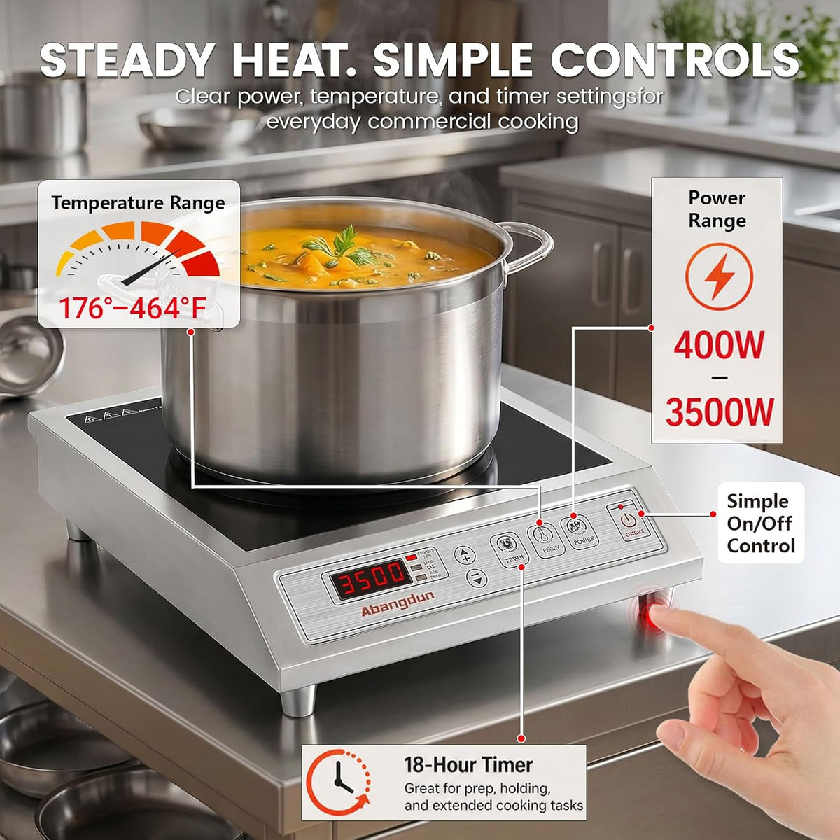 3500W Commercial Induction Cooktop, 220V Induction Hot Plate