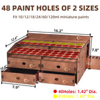 Paint Organizer Rack, Wooden Paint Holder with 48 Holes & 4 Drawers