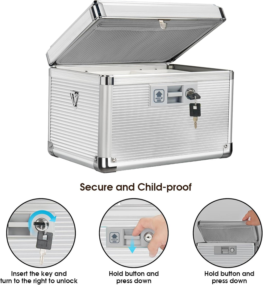Medicine Lock Box with Key, Alluminum Alloy Box for Medication,First Aid Box with a Removeable Tray to Store