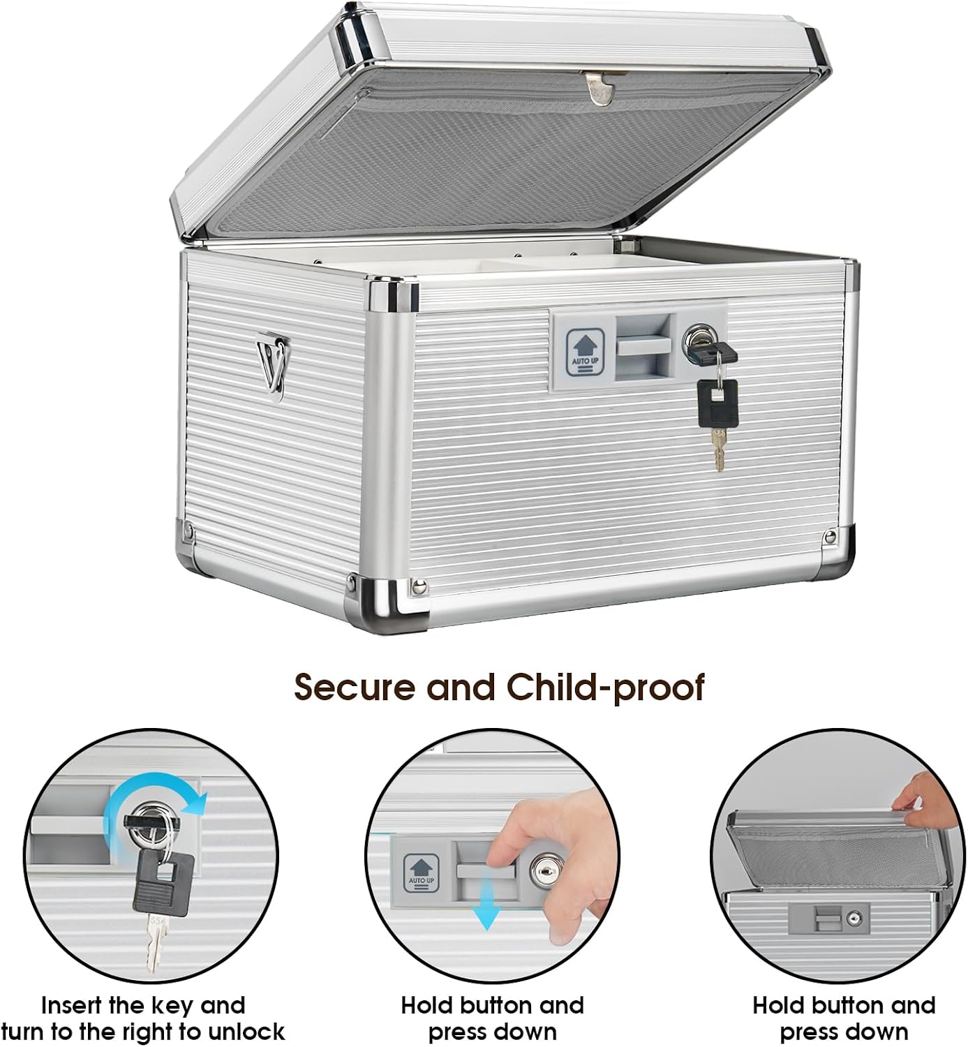 Medicine Lock Box with Key, Alluminum Alloy Box for Medication,First Aid Box with a Removeable Tray to Store
