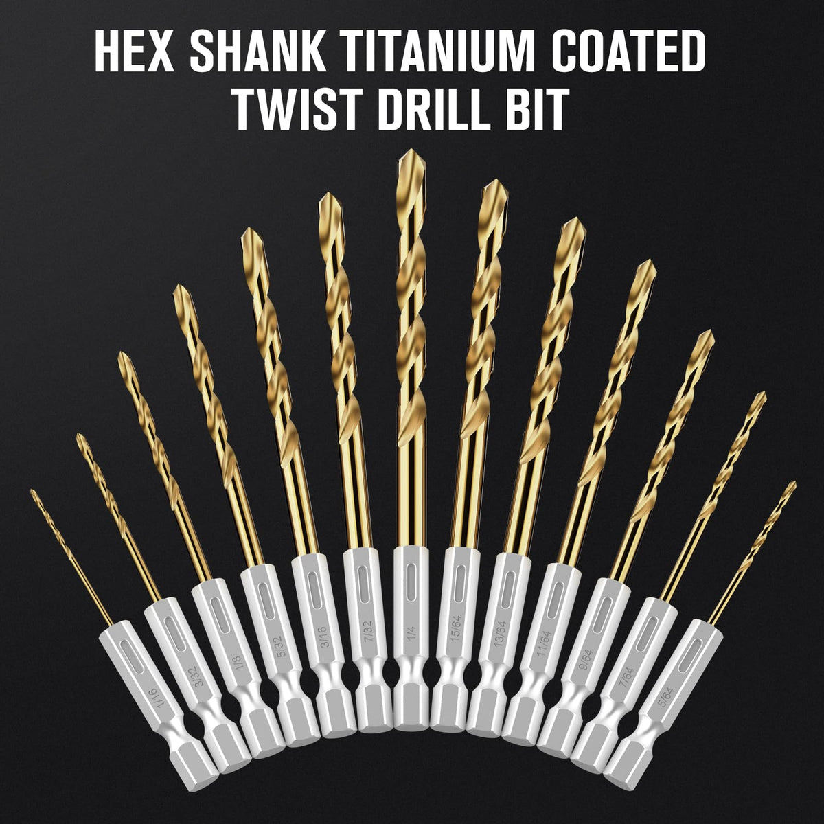 MACXCOIP 19Pcs(1/16" - 1/4") Hex Shank Titanium Twist Drill Bit Set