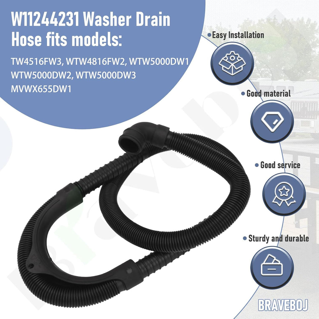 W11244231 Washer Drain Hose Part 4 Ft Long for Whirlpool Washer WTW5000DW2