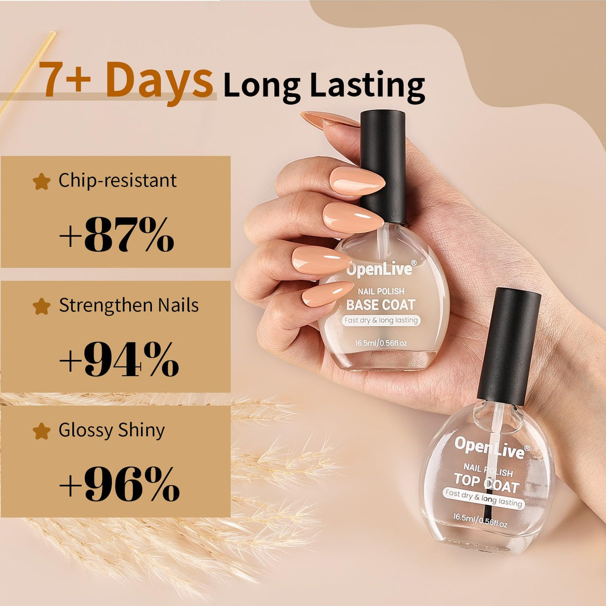 Base and Top Coat Nail Polish 16.5ml Quick DryLarge Volume Basic