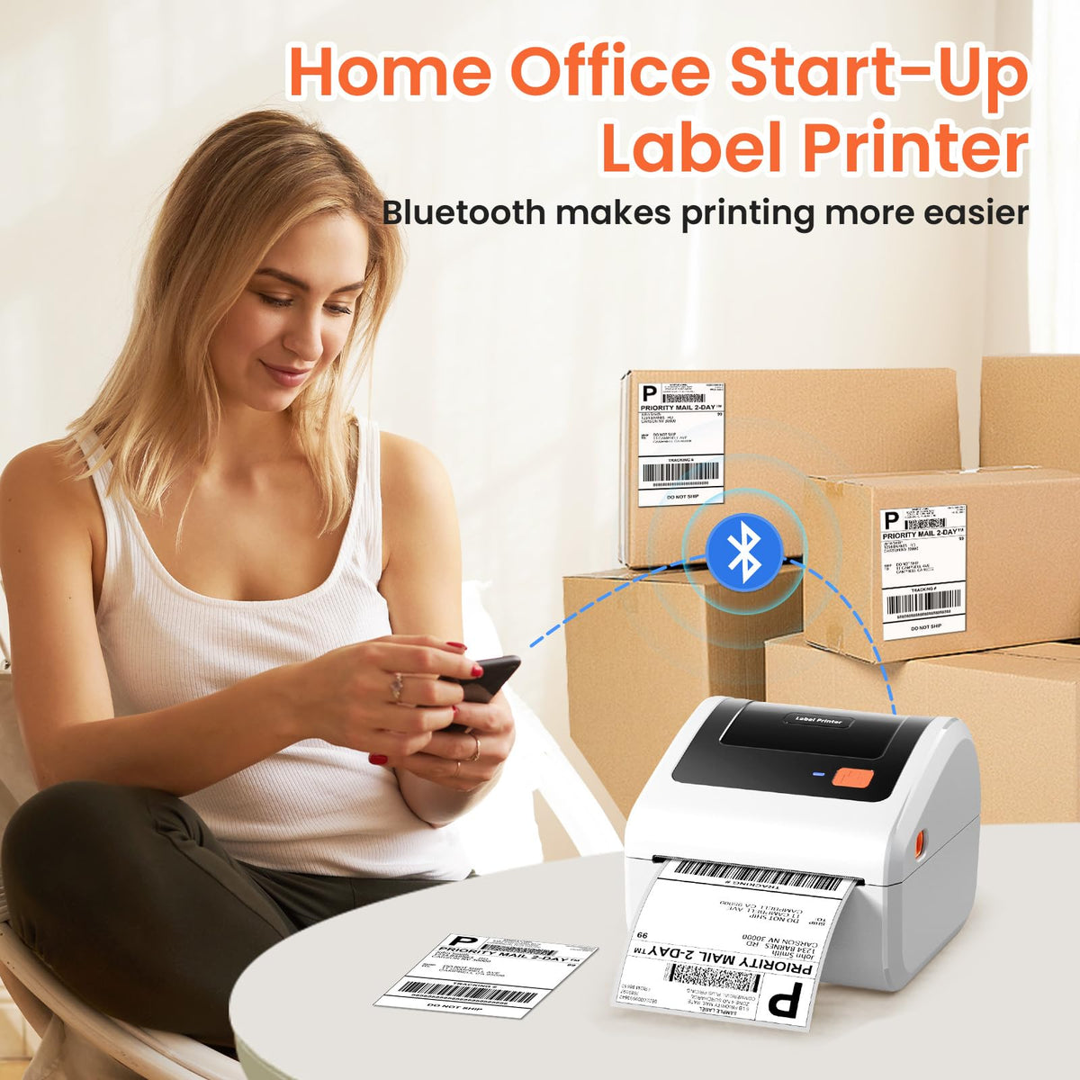 Bluetooth Thermal Label Printer with Built-in Label Bin 30pcs Label