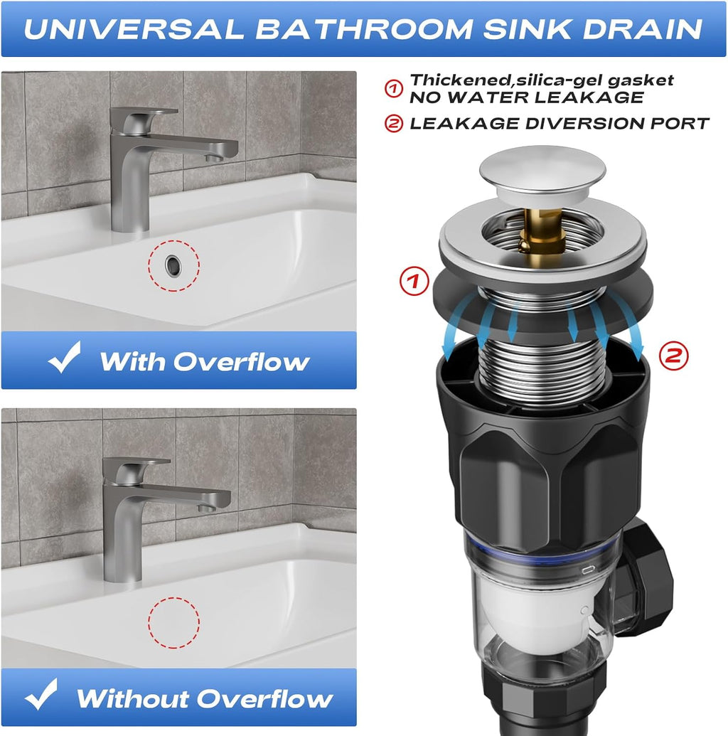 Bathroom Sink Drain Kit with Flexible Expandable P-Trap Sink Drain Pipe Tube Anti-Odor Bathroom Sink Drain Pipe for