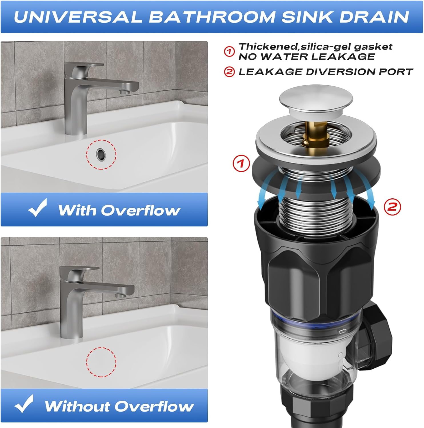 Bathroom Sink Drain Kit with Flexible Expandable P-Trap Sink Drain Pipe Tube Anti-Odor Bathroom Sink Drain Pipe for