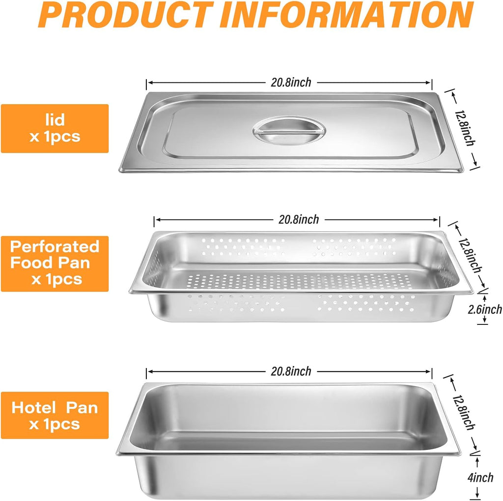 3 Pack Full Size Hotel Pan with Lid, 2.6 Inch, 4 Inch