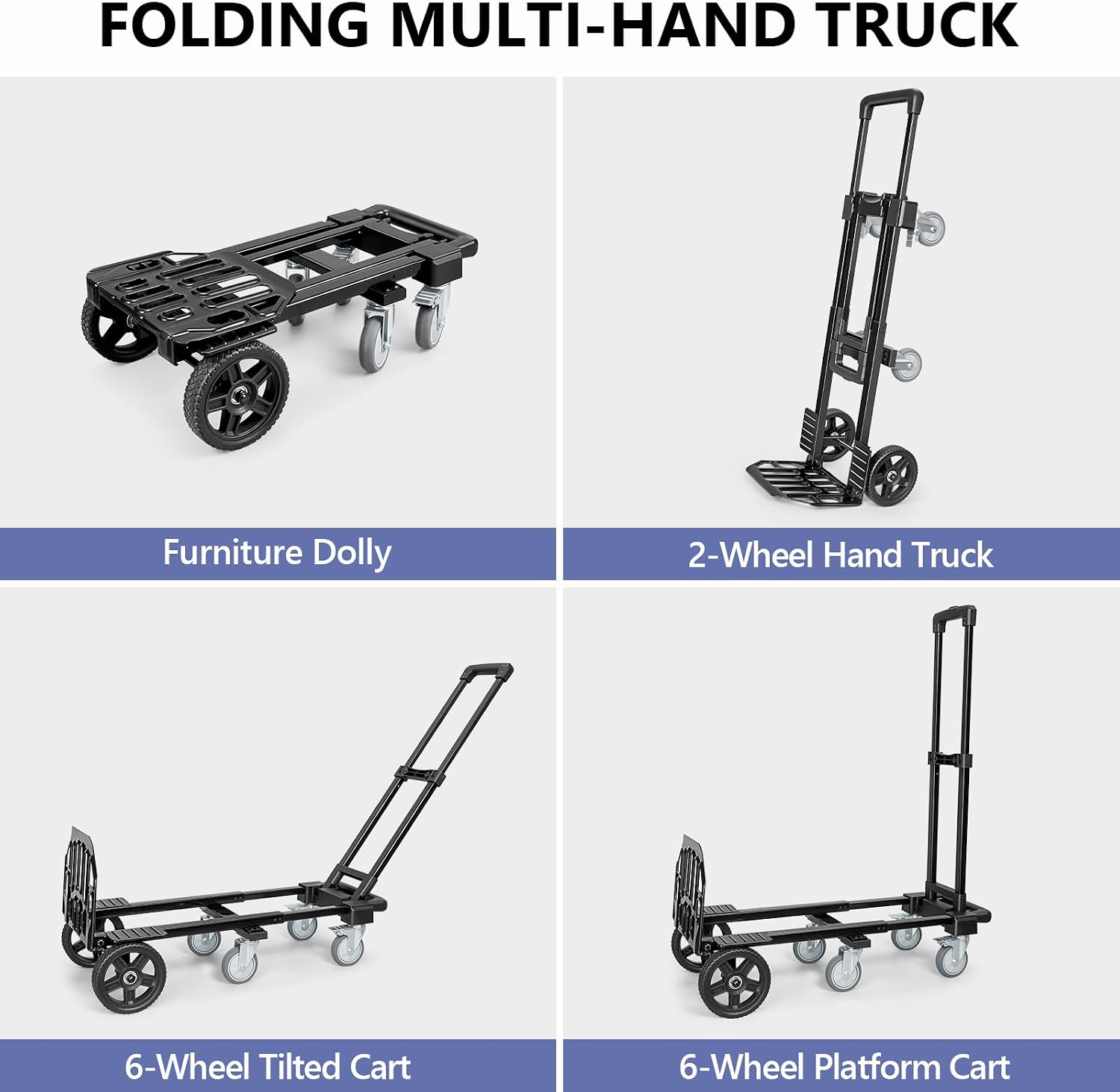 3-in-1 Convertible Dolly Cart with Wheels, 600LBS Heavy Duty Hand Truck Dolly, Hand Truck with Adjustable Handle