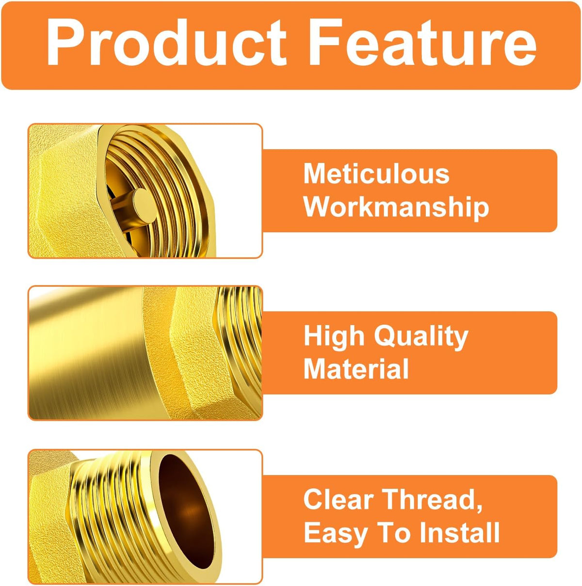 GASHER 2PCS Brass Check Valve DN15 1/2" Female and Male Thread, Backflow Prevention, One Way Check Valves
