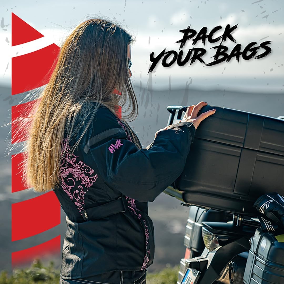 HWK Motorcycle Jacket Women with CE Armor, Codura Water Resistant - Medium