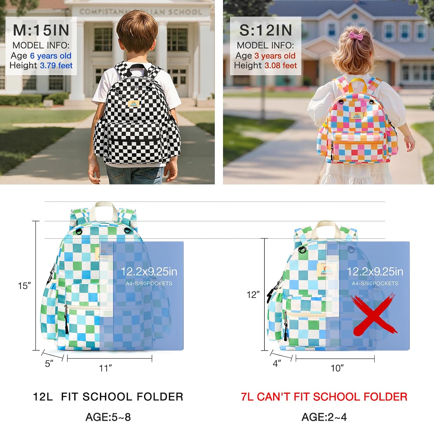 Kids Backpack for Boys Girls 5-8, 15inch Girls Boys Backpacks Kindergarten