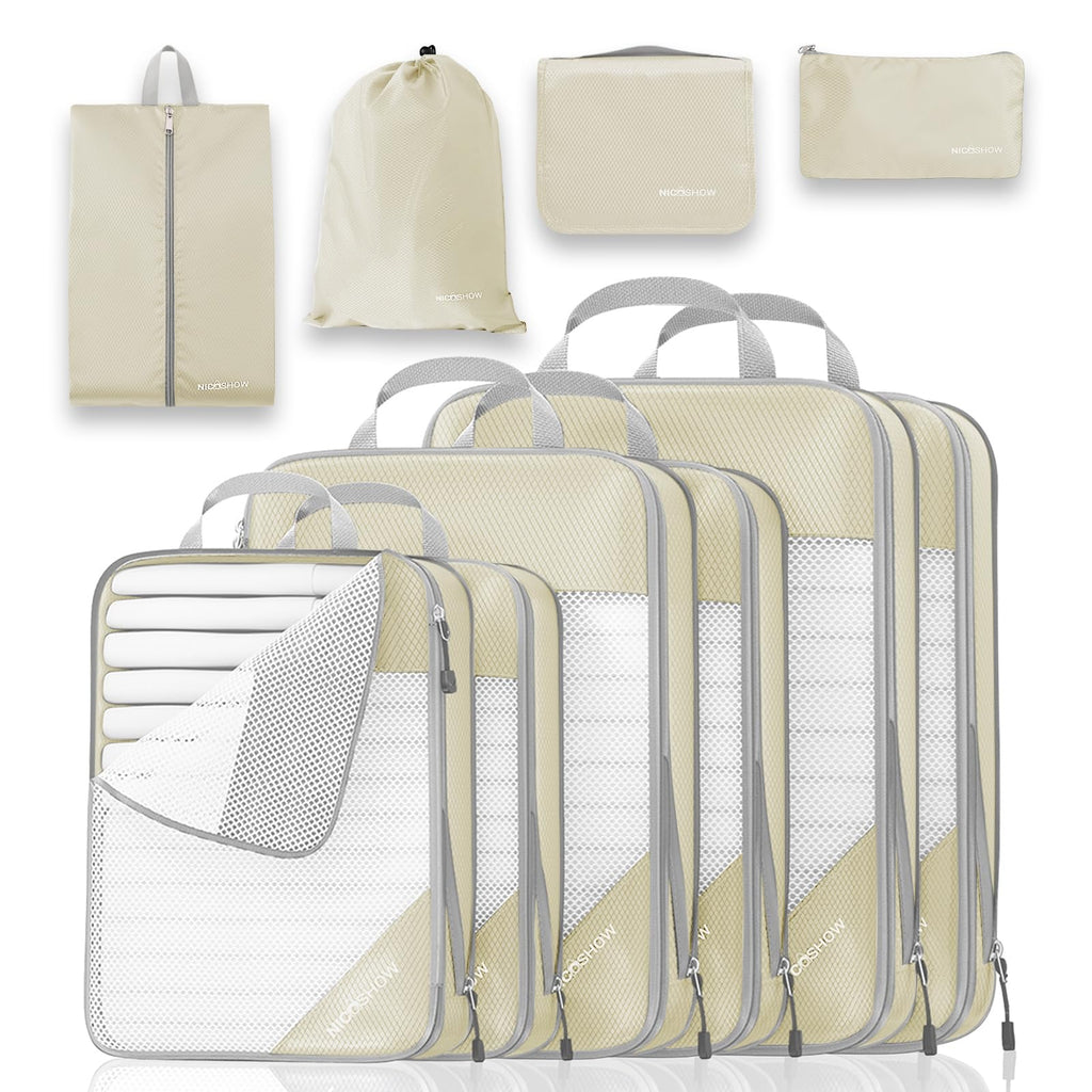 Compression Packing Cubes 10 Set, Compressible Space-Saving Packing Cubes for Travel - Compression Bags, Luggage