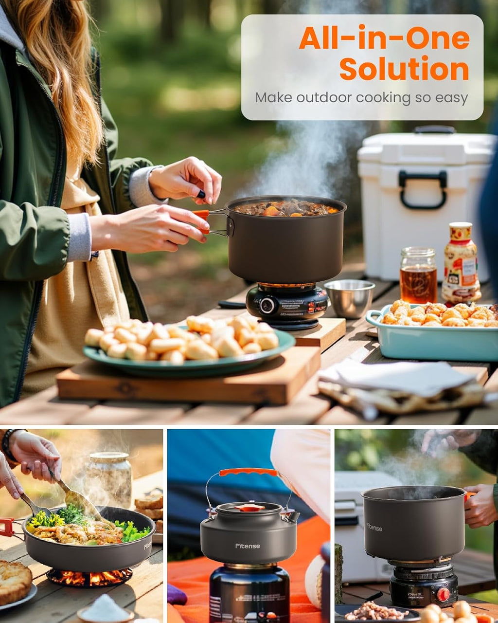 21Pcs Camping Cookware Mess Kit for 2, Lightweight Camping Kitchen Pots and Pans Set, Portable Cooking Essentials for