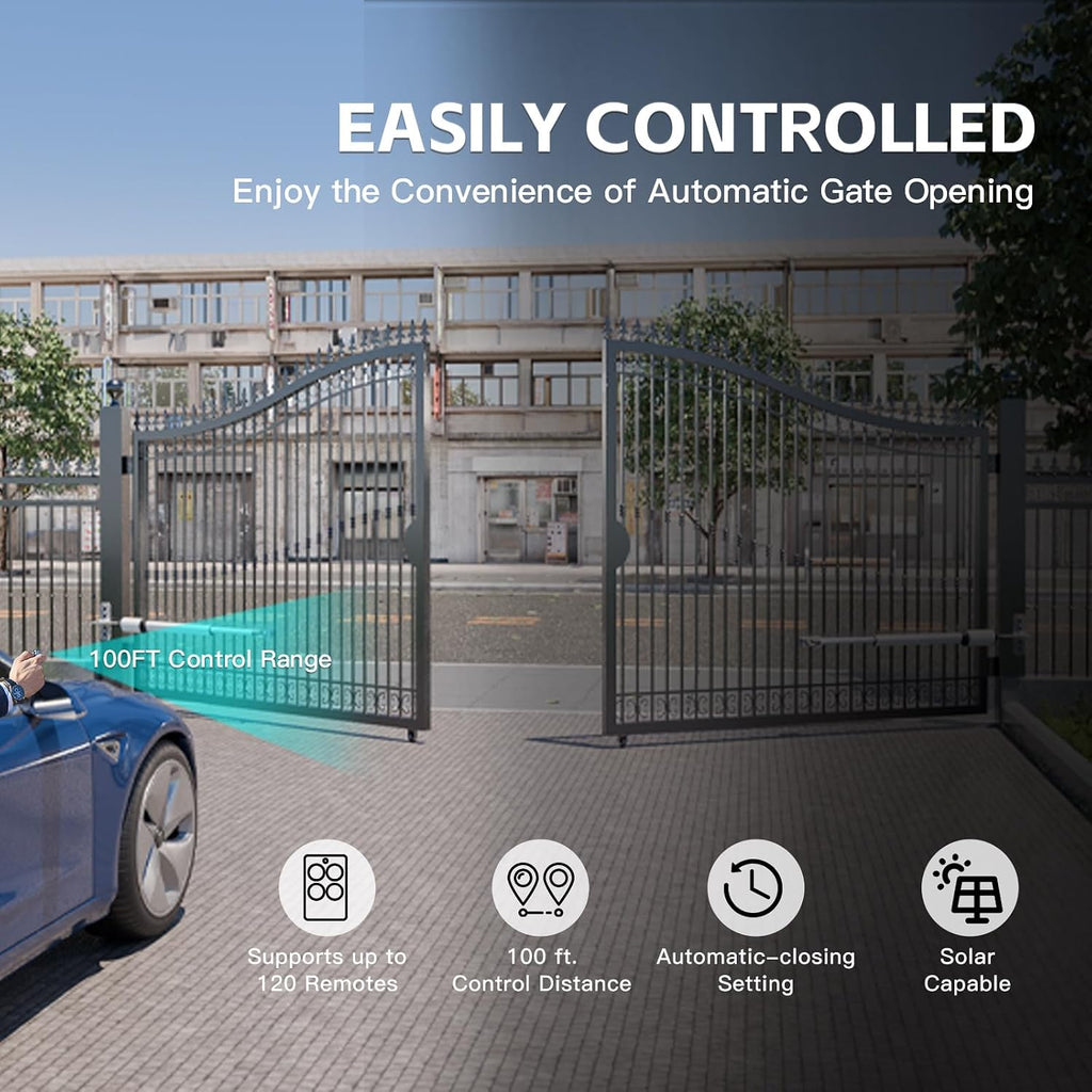 PKM-C05 Automatic Gate Opener Kit with Remote Control Kit for Medium Duty Single Swing Gates, 24V Motor Electric Gate