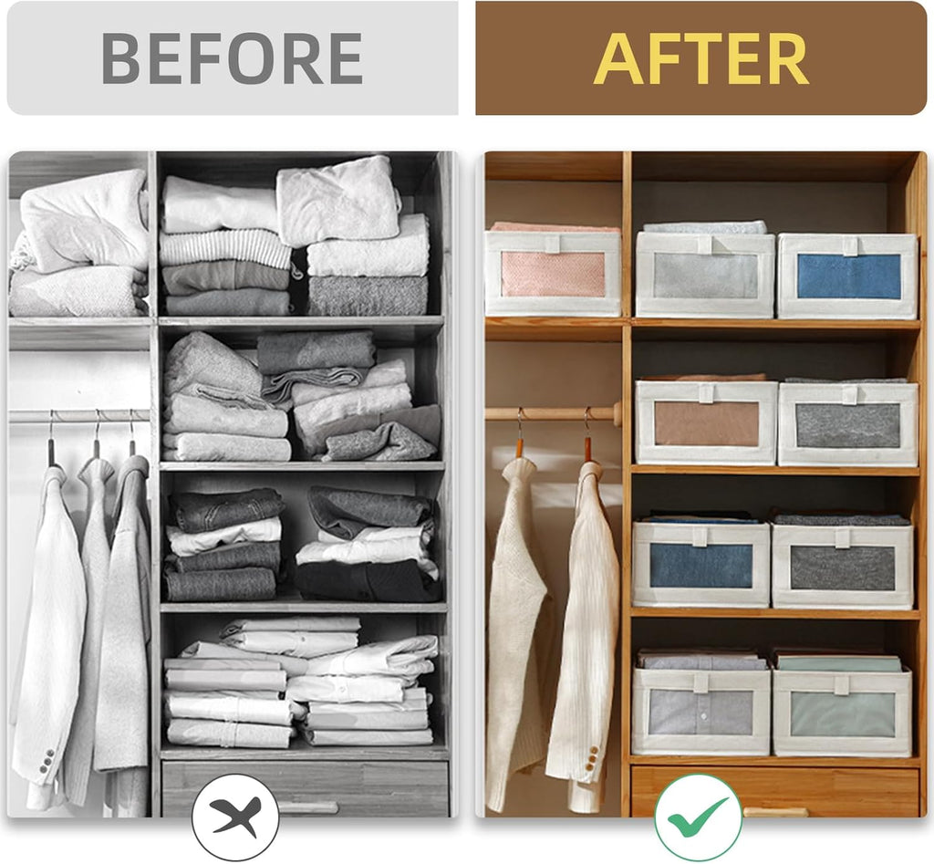 Linen Closet Organizers And Storage, 4 Pack Storage Bins Baskets for Organization Foldable Organizer with Clear