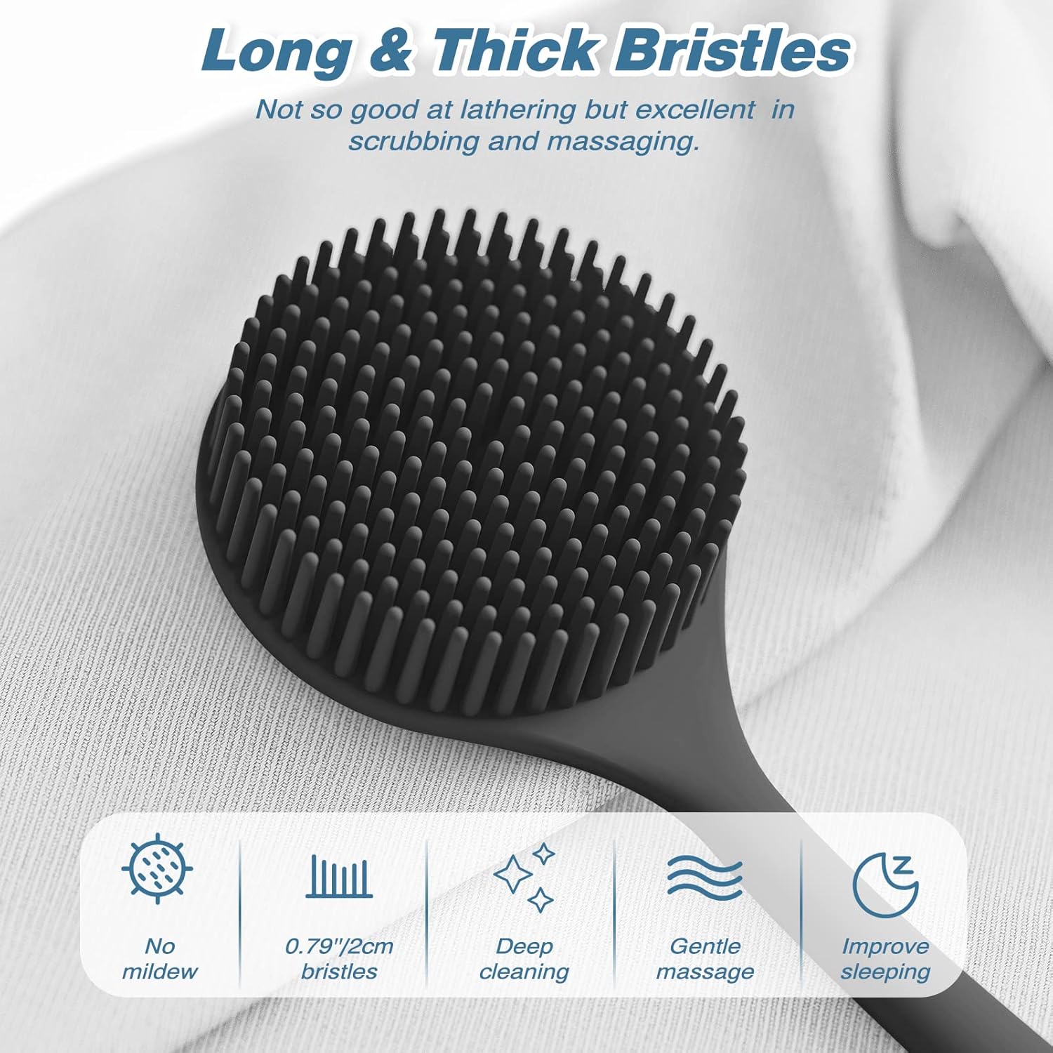 Silicone Back Scrubber(Thick Bristles) & Soft Bath Glove Set, Super-Exfoliating Body Scrubber & Super-Lathering