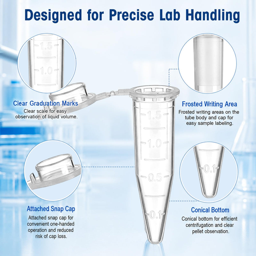 500 Pcs 1.5ml Snap Cap Microcentrifuge Tube with Graduation Heat