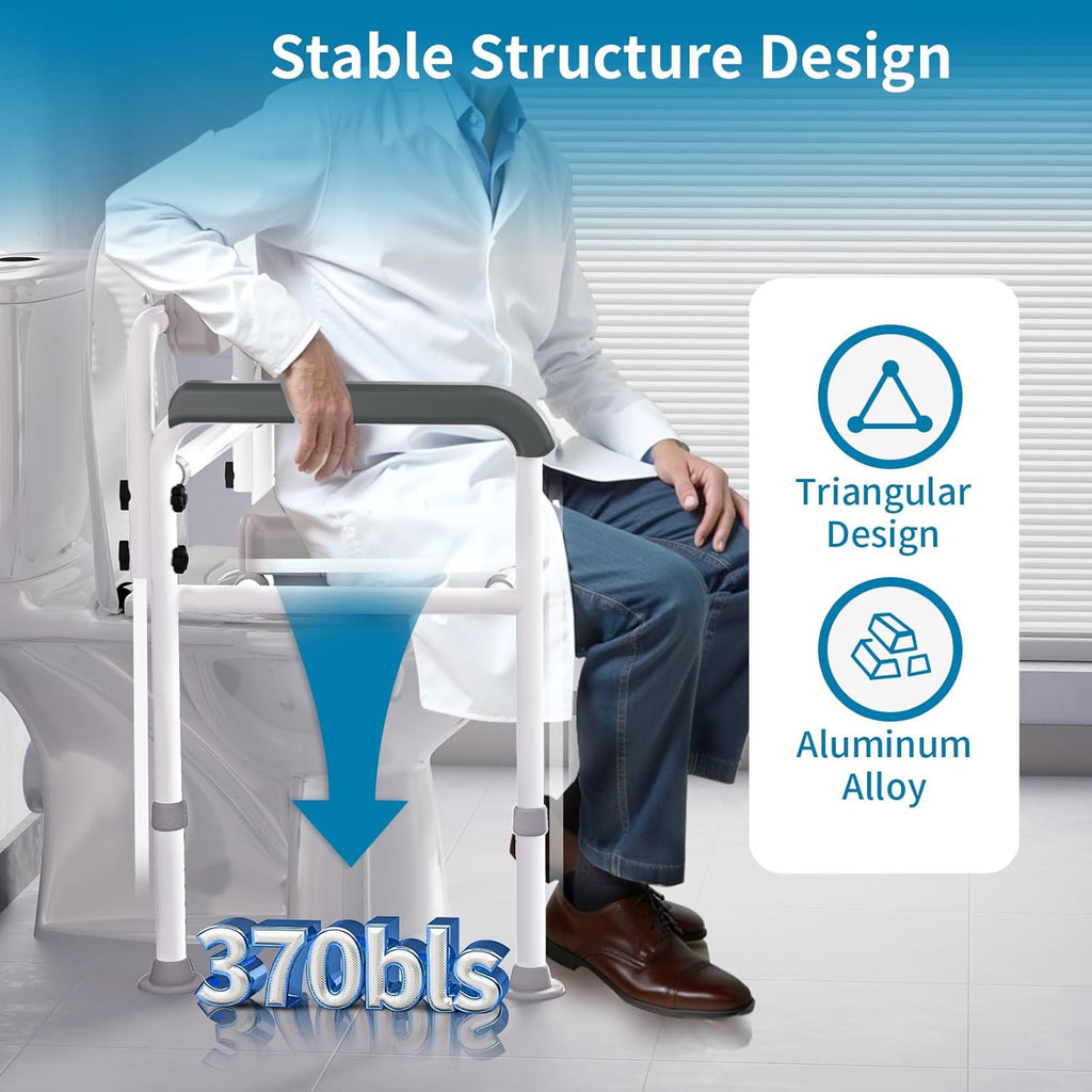 Extra-Wide 3-in-1 Adjustable Toilet Seat Riser with Premium Padded Seat & Support Rails – Ultra-Stable Elevated