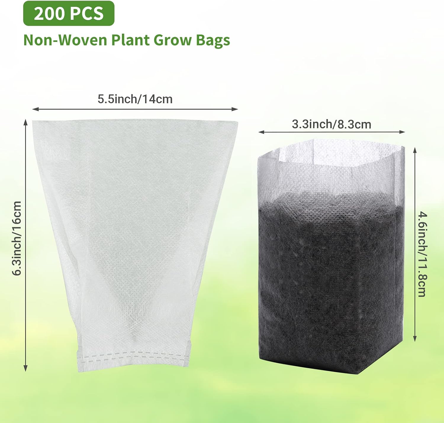 200 PCS Nursery Bags, 5.5"x6.3" Non-Woven Fabric Seedling Bags Biodegradable for Home Garden Supply, Tree, Flower