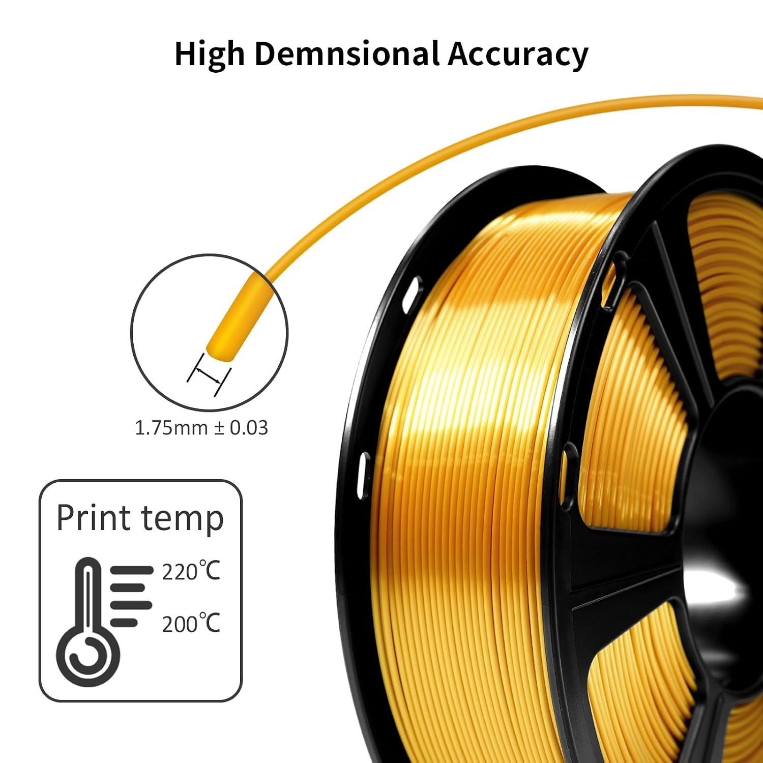 Silk PLA Filament 1.75mm for 3D Printer, Metal-Like Shiny Consumables 1kg (2.2lbs) 1 Spool, Dimensional Accuracy +/