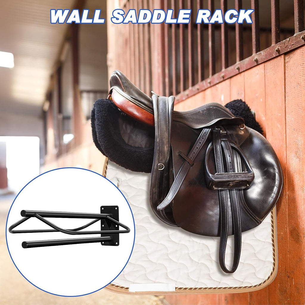 4 Pcs Saddle Rack Wall Mount Saddle Stand with Pad Bar Black Saddle Rack Stand Horse Tack Storage for English Western