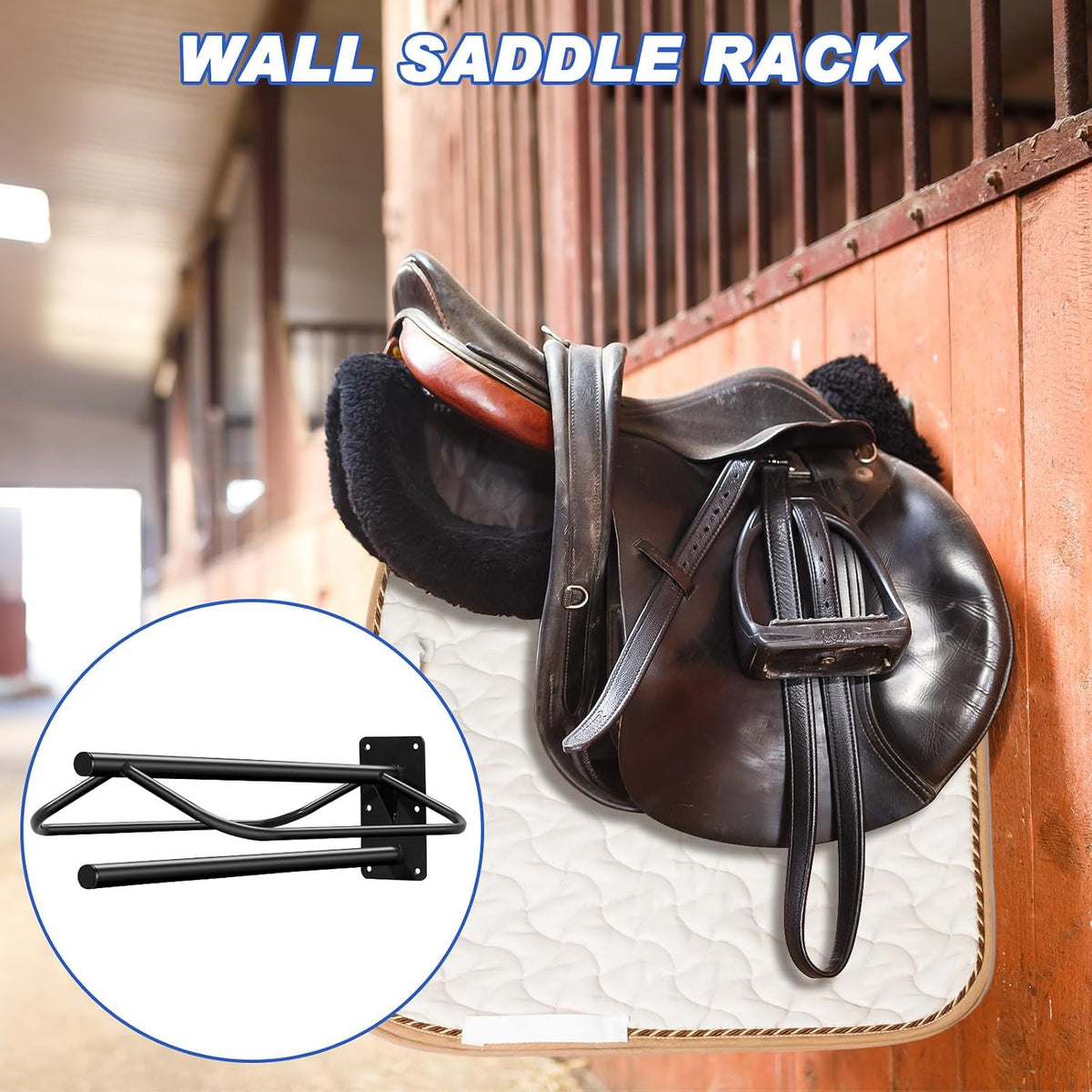 4 Pcs Saddle Rack Wall Mount Saddle Stand with Pad Bar Black Saddle Rack Stand Horse Tack Storage for English Western