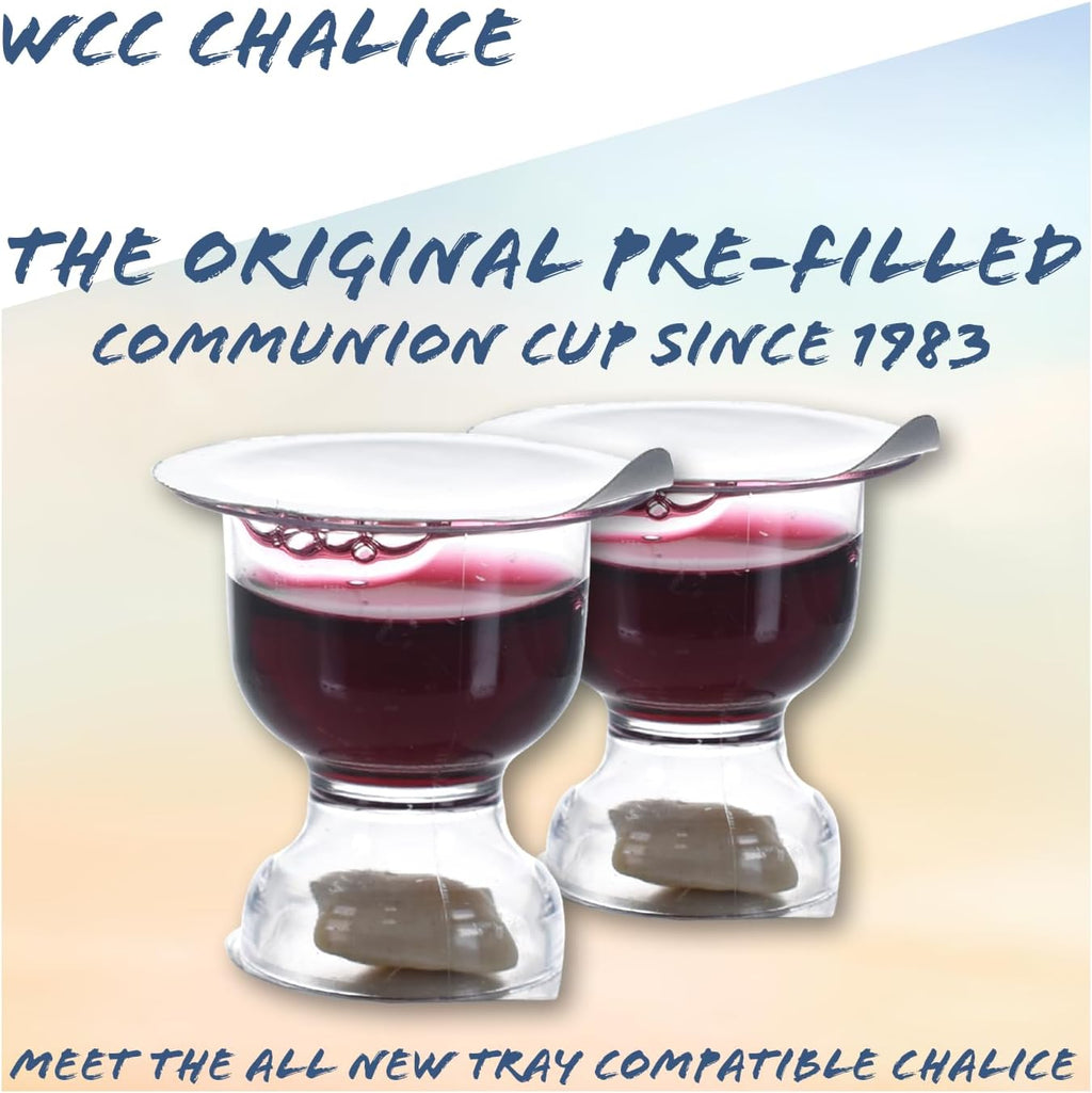 Chalice Prefilled Communion Cups 100 Count | Concord Grape Juice & Bread | Elegant Church-Ready Design | Tray &