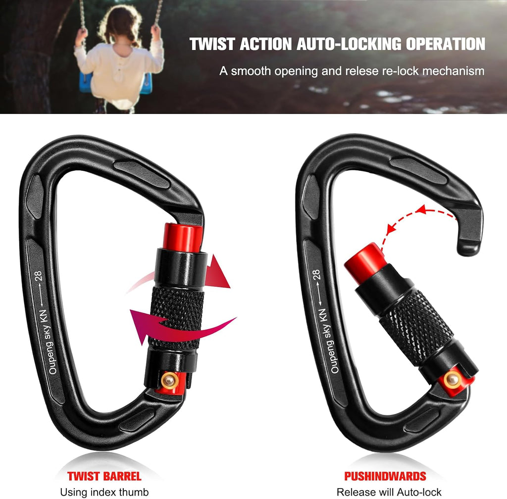 Auto Locking Carabiner Clips - 28KN (6172lbs) Heavy Duty Caribeaners, Large Carabiner Clip for