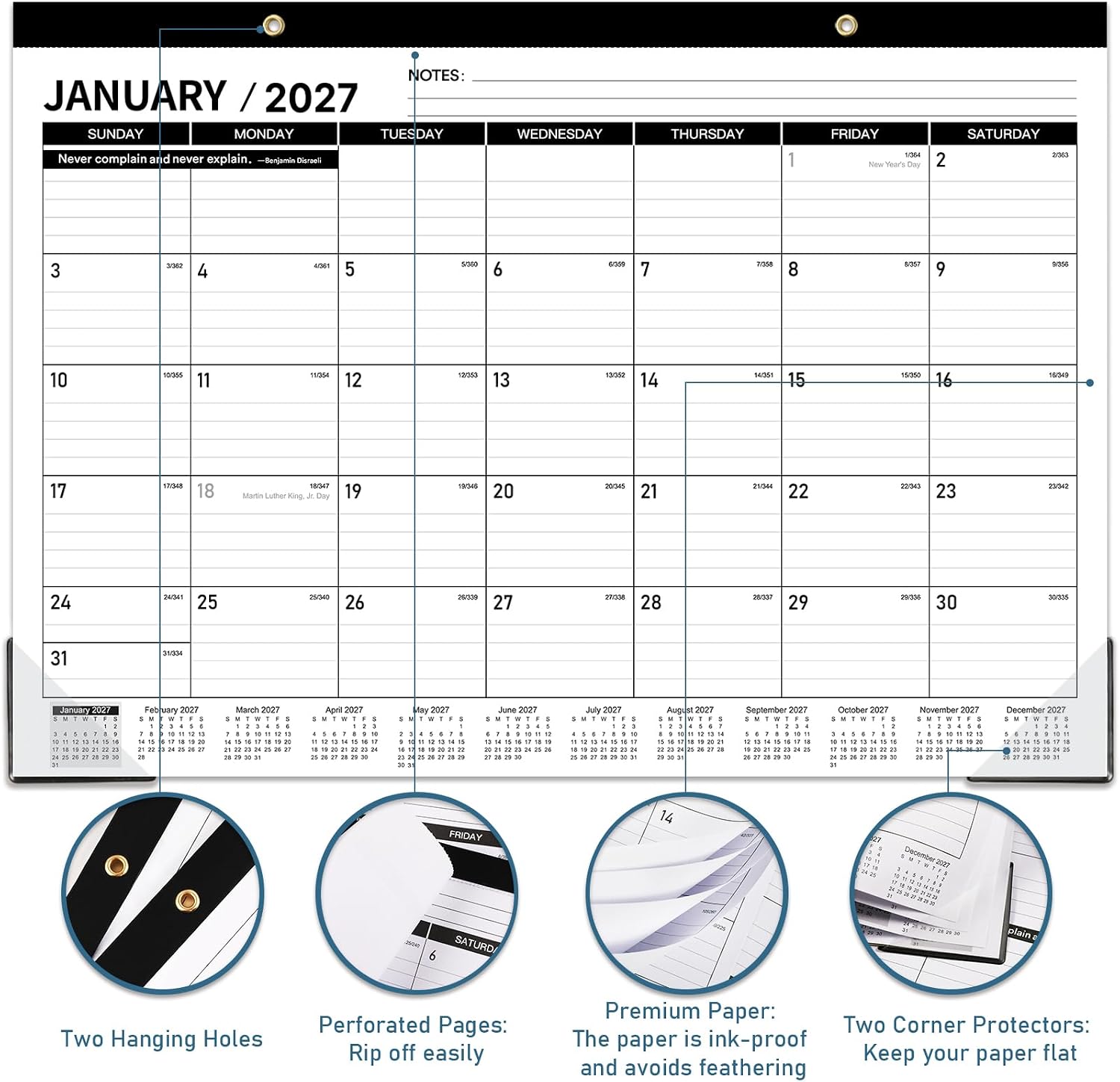 2027 Desk Calendar - JAN. 2027 - DEC 2027, 12 Months Large Desk Calendar 2027, 17" x 12", Desk Pad, Large Ruled