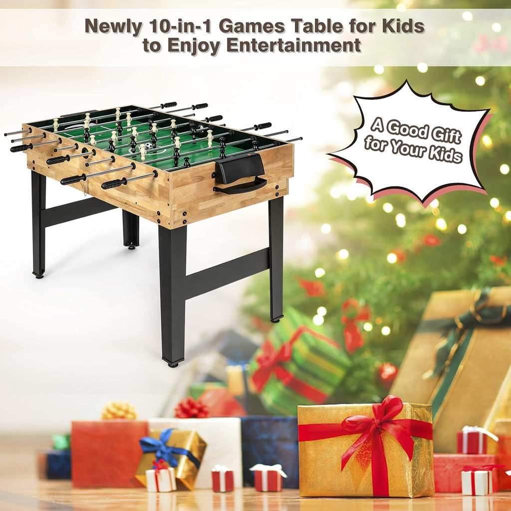 10-in-1 Multi Game Table, Combo Game Table Set w/Hockey, Foosball Pool Ping-Pong Chess Cards Checkers Bowling