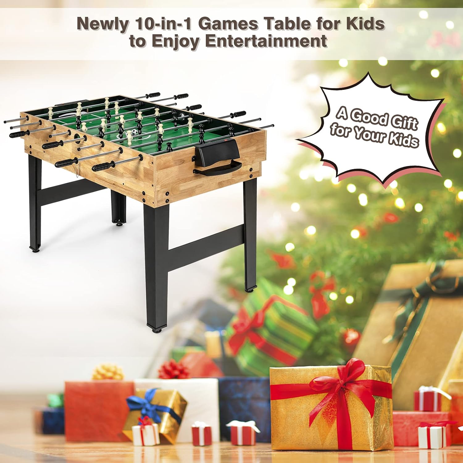 10-in-1 Multi Game Table, Combo Game Table Set w/Hockey, Foosball Pool Ping-Pong Chess Cards Checkers Bowling