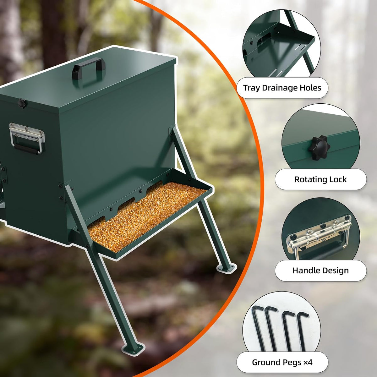 90-110lb Deer Feeder, Heavy Duty Metal Hunting Game Feeder